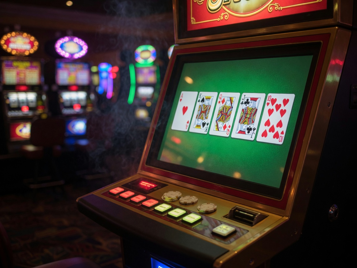 Video poker machine showing a five-card hand